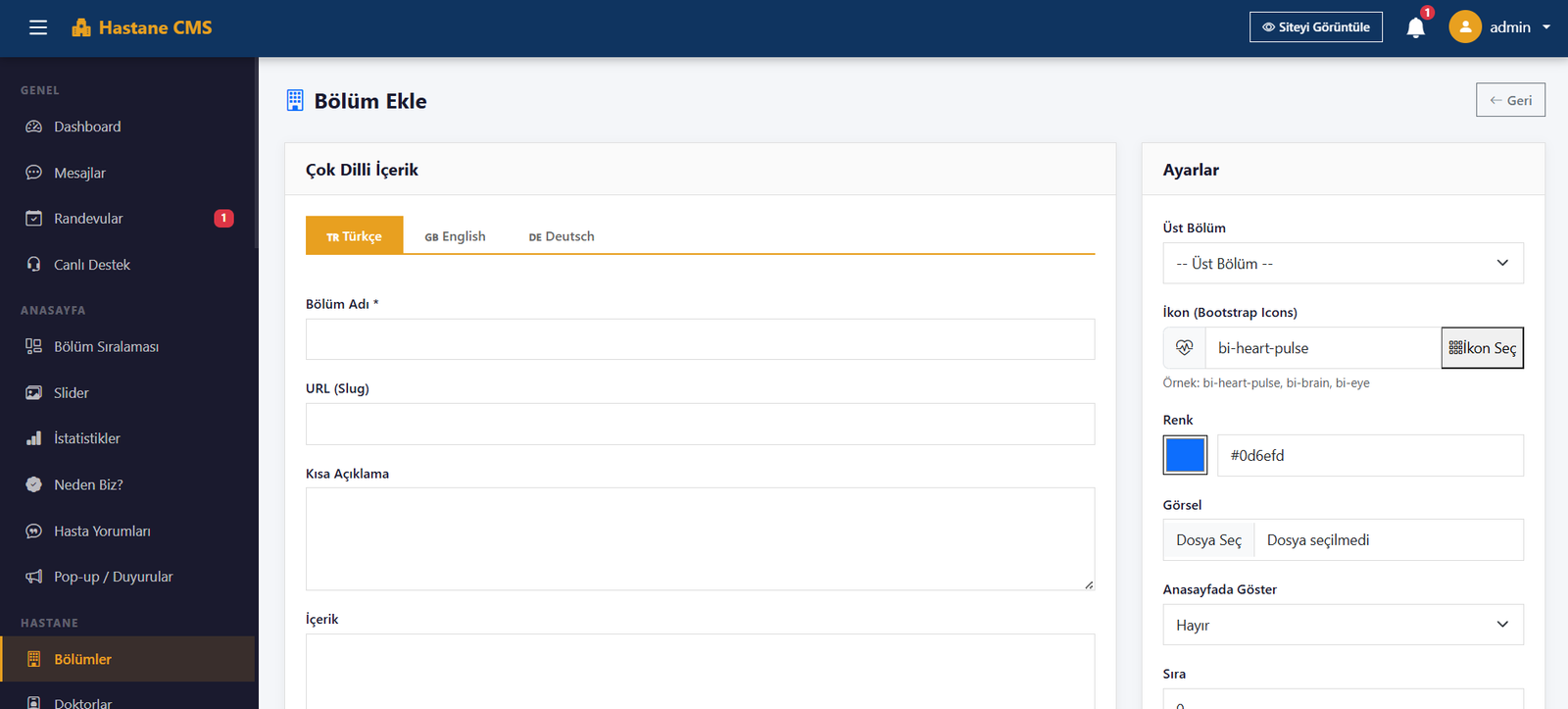 Hastan CMS v1.0 - Tam Kapsamlı Hastane Yönetim Sistemi
