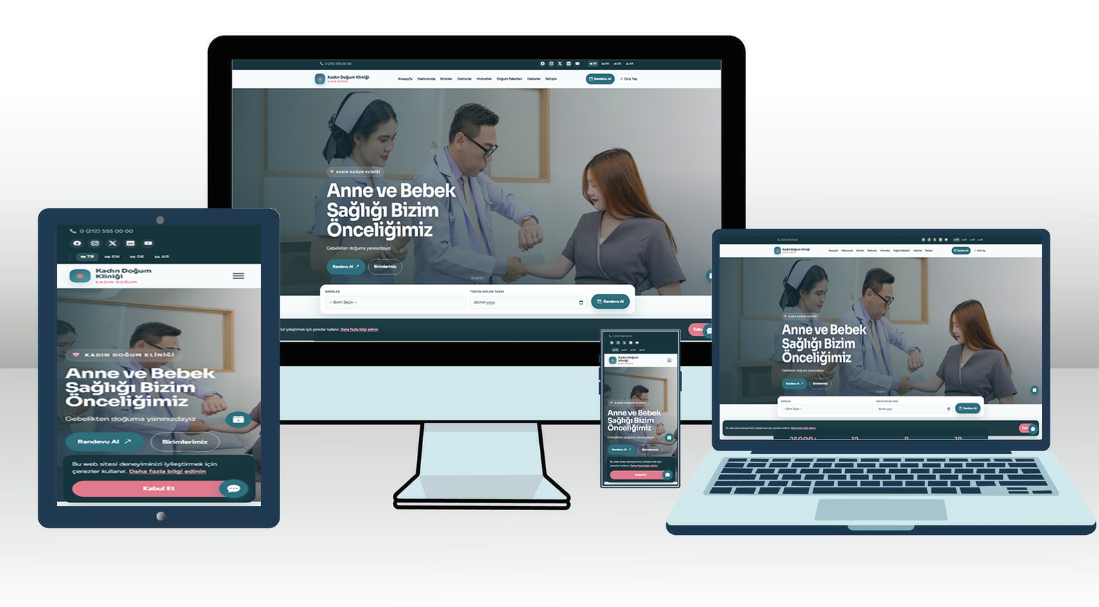 Kadın Doğum Kliniği Web Sitesi Scripti | Doğum Paketleri, Online Randevu, Teknoloji (Mobil Uyumlu & Çok Dilli)