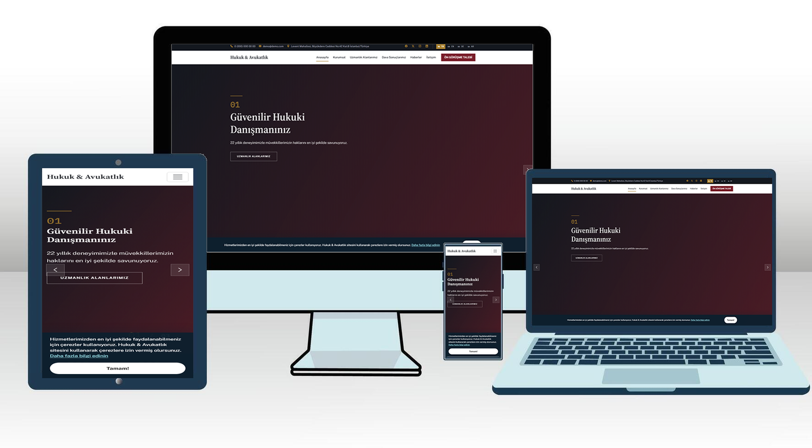 Hukuk Bürosu Web Sitesi Scripti | Dava Sonuçları, Ödüller, Ön Görüşme Formu (Mobil Uyumlu & Çok Dilli)
