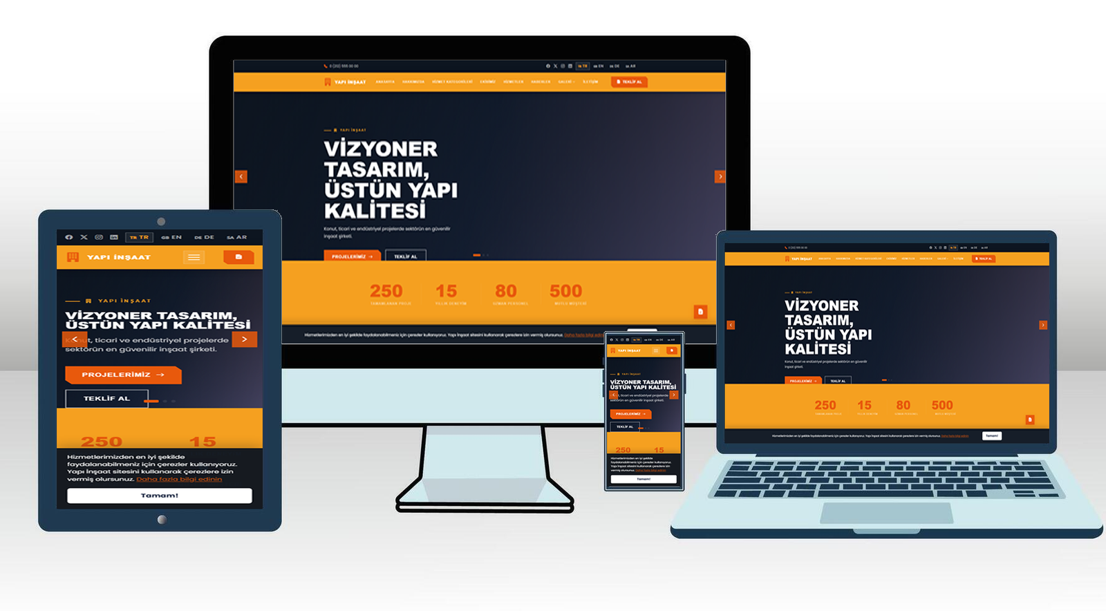 İnşaat Firması Web Sitesi Scripti | Proje Portföyü, Video Galeri, Maliyet Hesaplayıcı (Mobil Uyumlu & Çok Dilli)